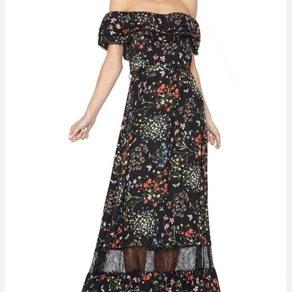 Alice + Olivia Cherri Off The Shoulder Floral Black/Multicolor Maxi Dress Size 6 - Picture 1 of 15
